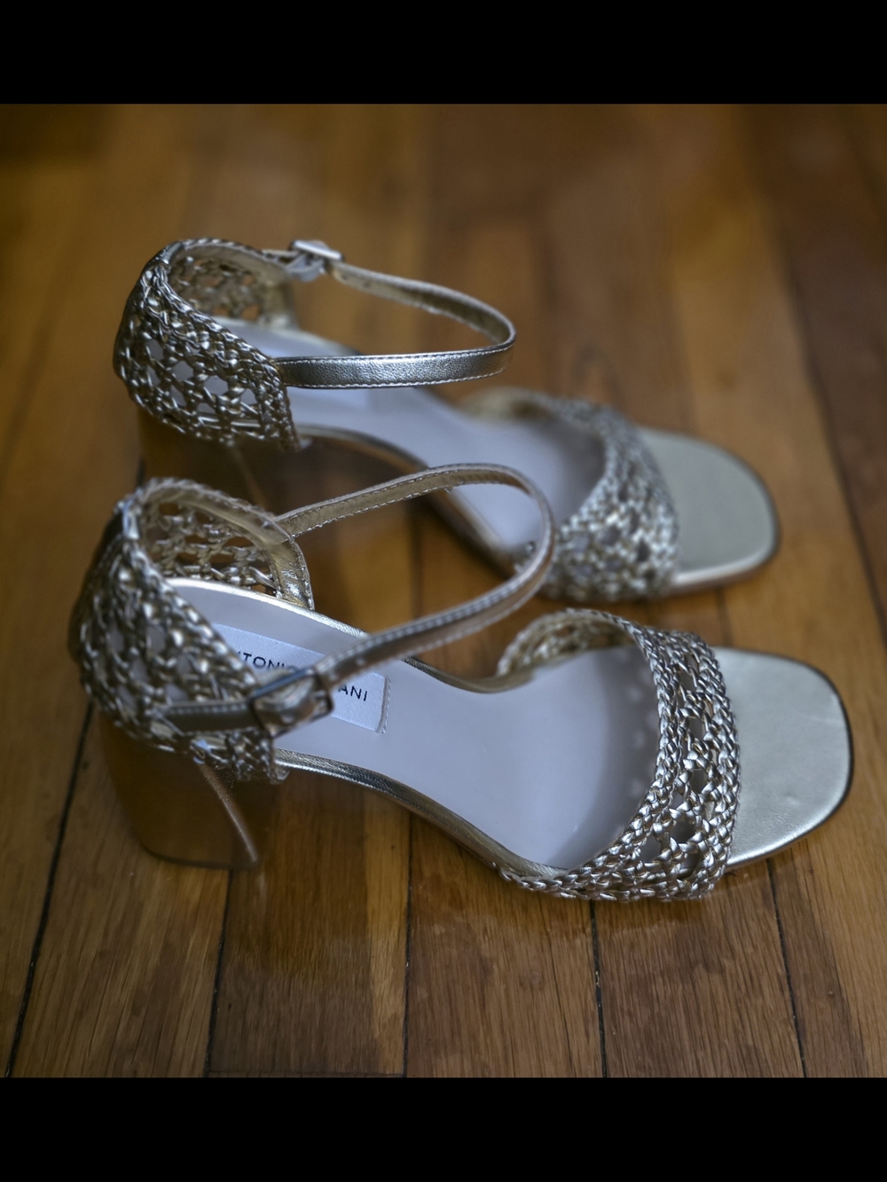 Antonio Melani Gold Braided Block Heel Sandals New Without Box